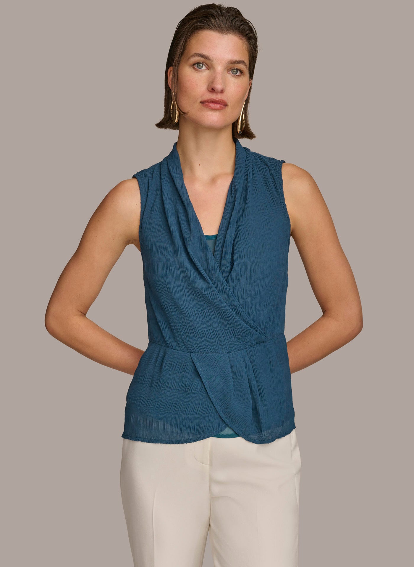 (image for) CHARMING FAUX WRAP PEPLUM TOP